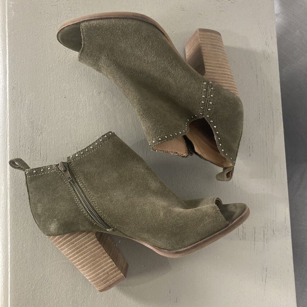 Lucky Brand Shoes Lotisha Booties Womens 8.5 Green Peep Toe Block Heel Leather - Picture 10 of 12